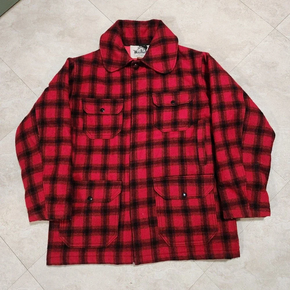 VTG Woolrich Mens 40 Red Buffalo Plaid Heavy Wool Mackinaw‎ Coat USA #523 Jacket